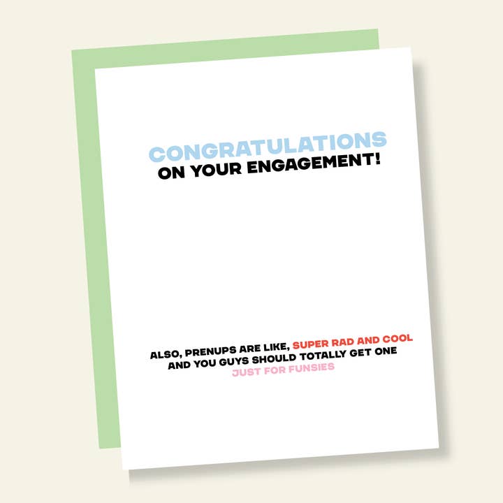 Prenups are Cool Funny Engagement Card for wholesale by That’s So Andrew