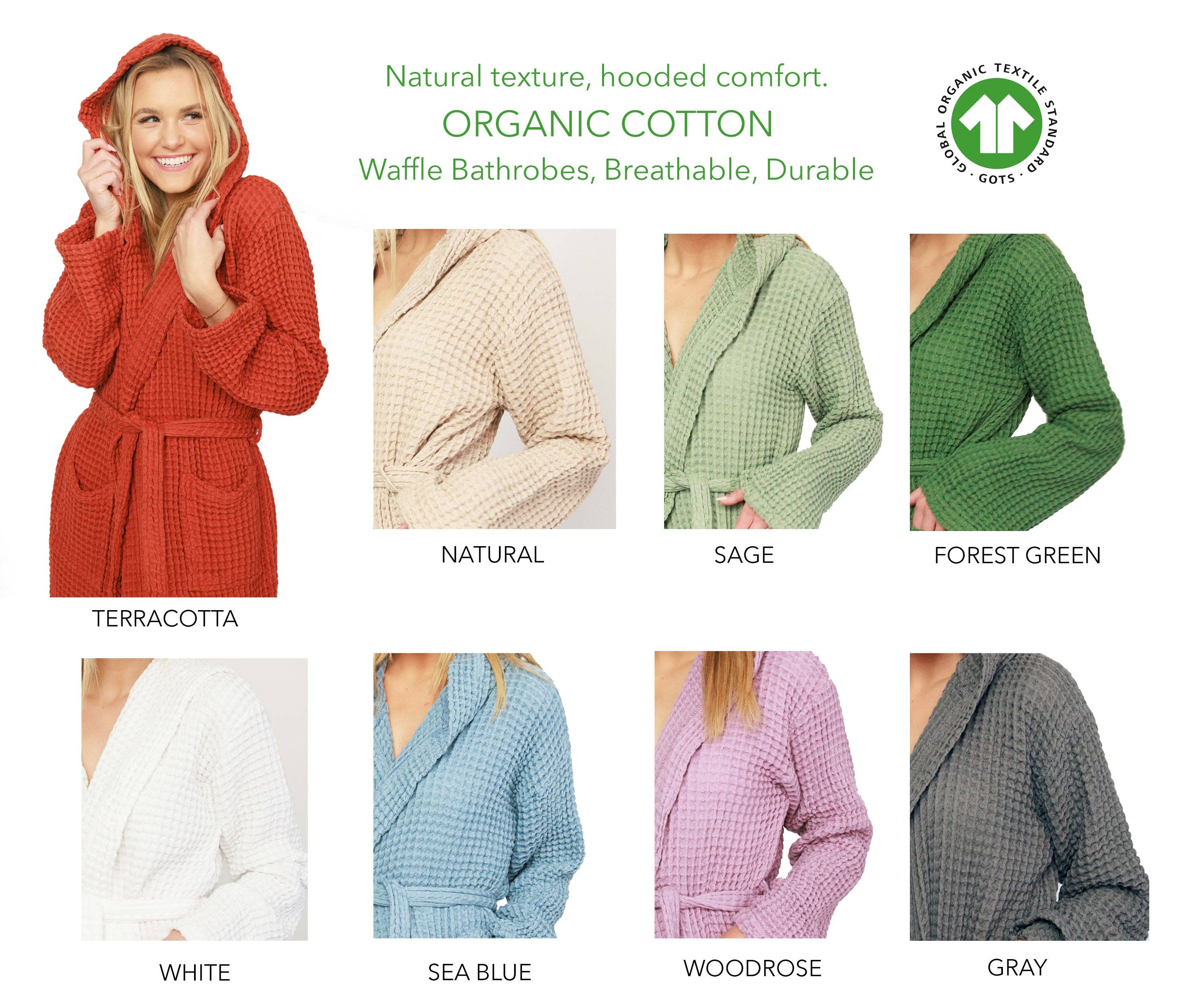 My Kitchen Linens - Wholesale Robe - Women's - Natural Organic Waffle Hooded Bathrobe1