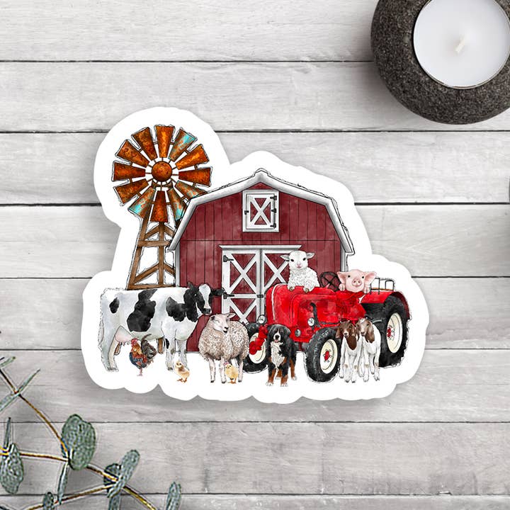 Farm Animals With Barn Vinyl Sticker for wholesale by Expression Design Co