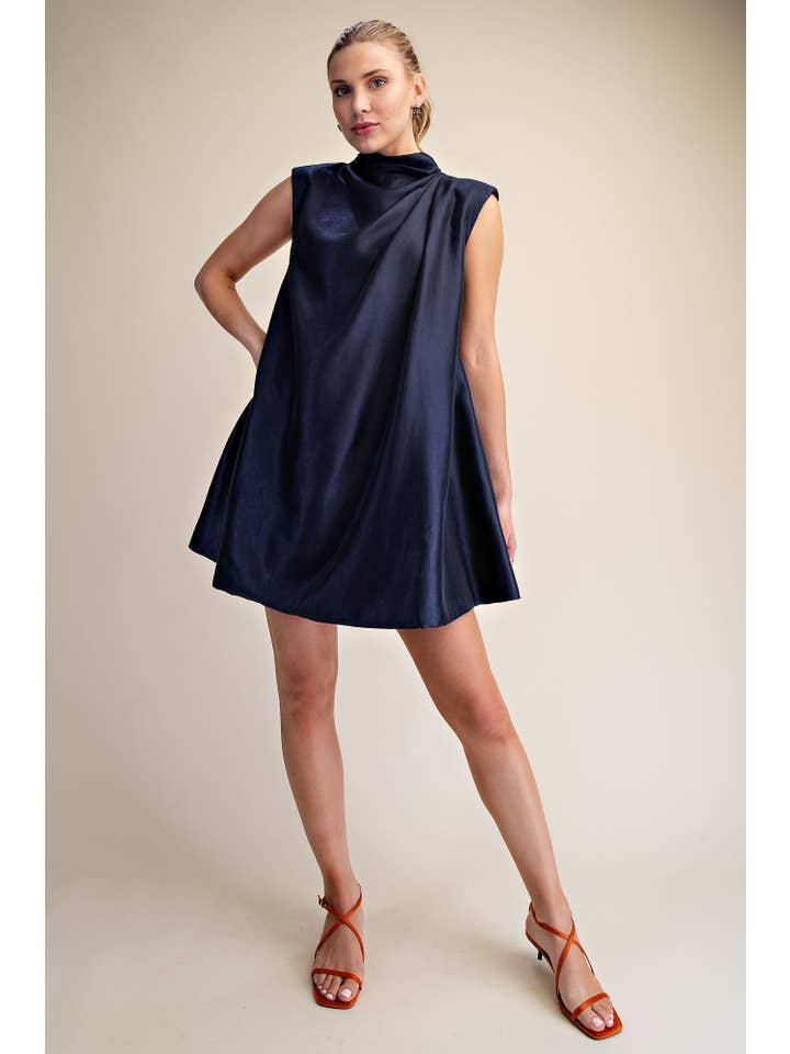 Glam - Wholesale Dress - Women's - Sleeveless Shoulder Pad Gathered Detail Mini Dress2