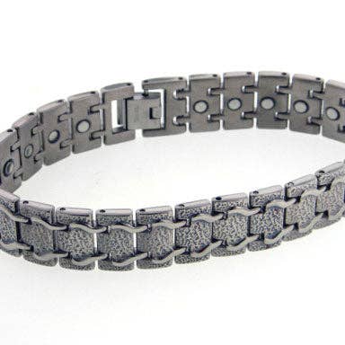 Silver Insanity - Wholesale Link & Chain Bracelet - Mens Train Track Magnetic Therapy Titanium Metal Jewelry Link Bracelet, 8"