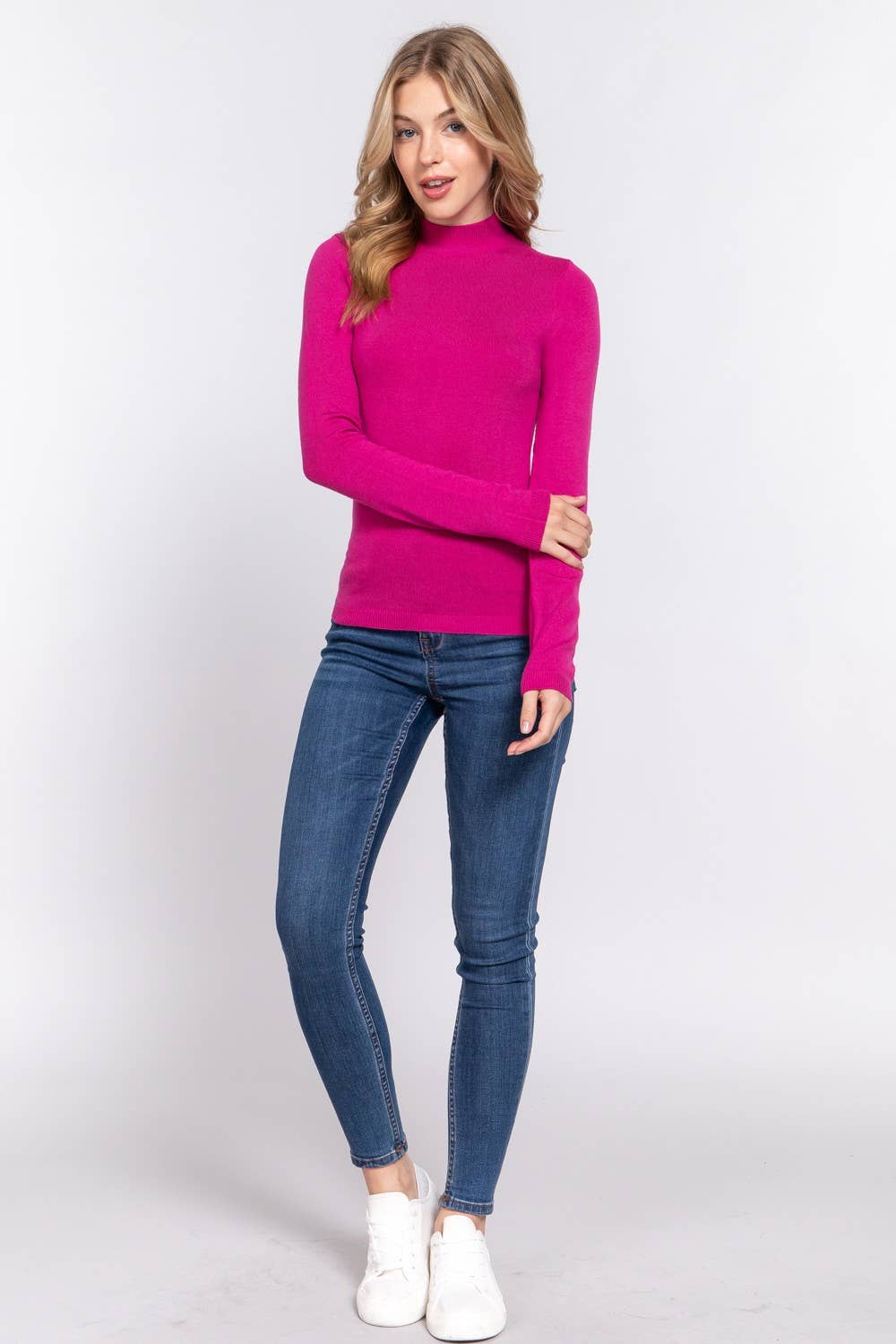 Active Basic | Active USA - Venta al por mayor Jersey de punto - Mujer - Suéter básico de manga larga con cuello simulado7