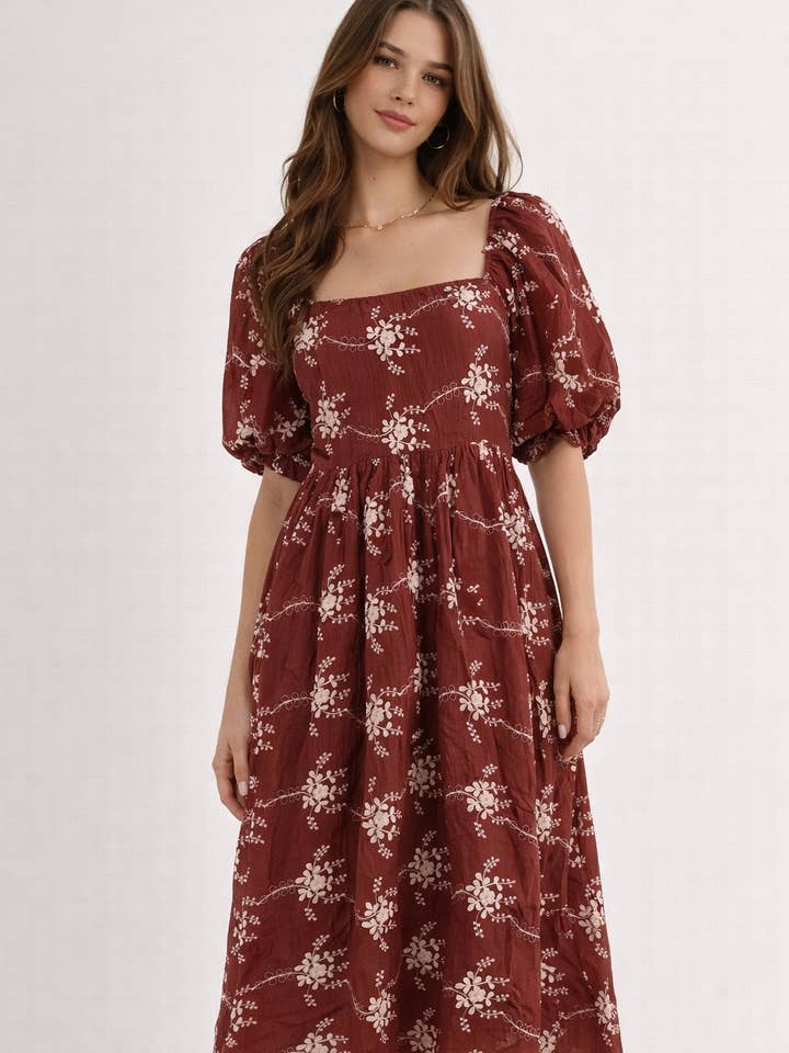 Embroidered Short Sleeve Midi Dress for wholesale by Endless Blu