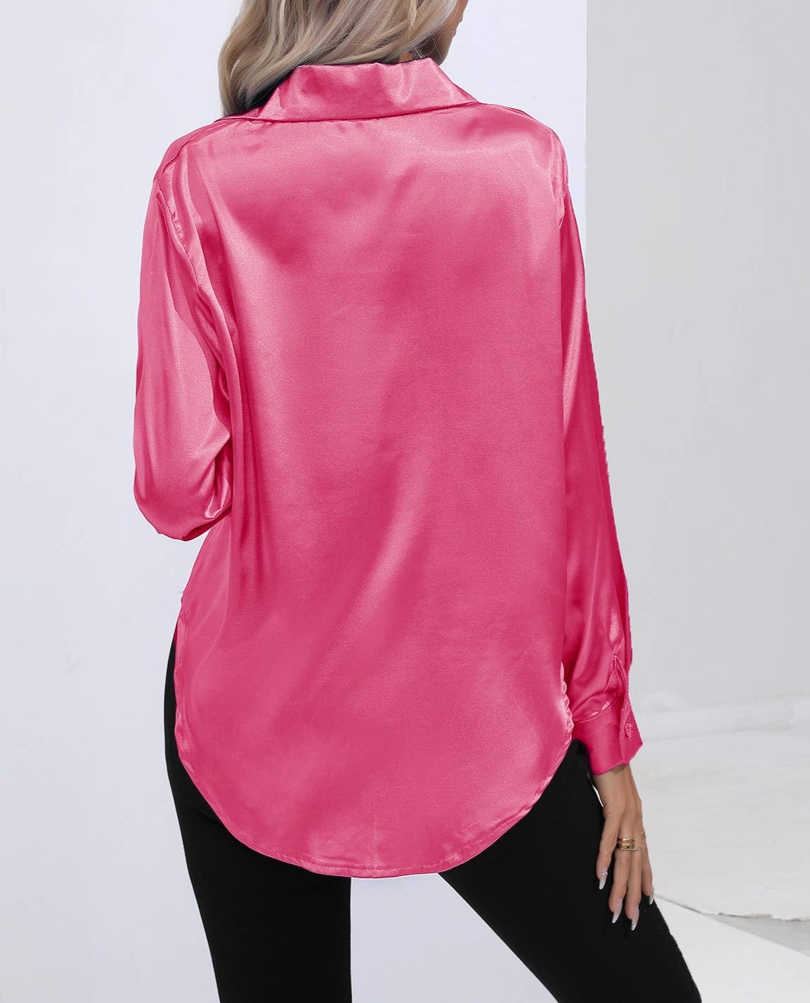 HIDDENBRAND - Wholesale Button Down Shirt - Women's - Satin Faux Silk Long-Sleeved Shirt49