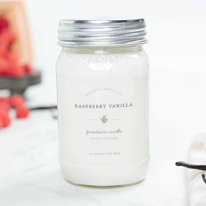 Raspberry Vanilla - Soy Wax Mason Jar Candle for wholesale by Antique Candle Co.®