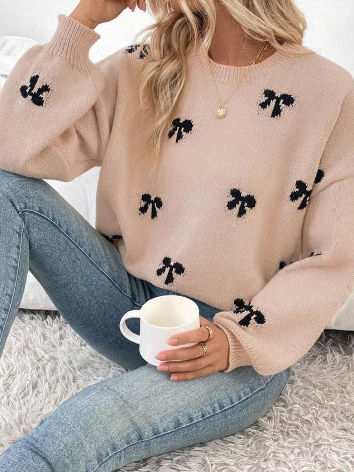 Rosa Clothing - Wholesale Knit Sweater - Women's - Gentle Bow Pattern Cozy Knitted Sweater3