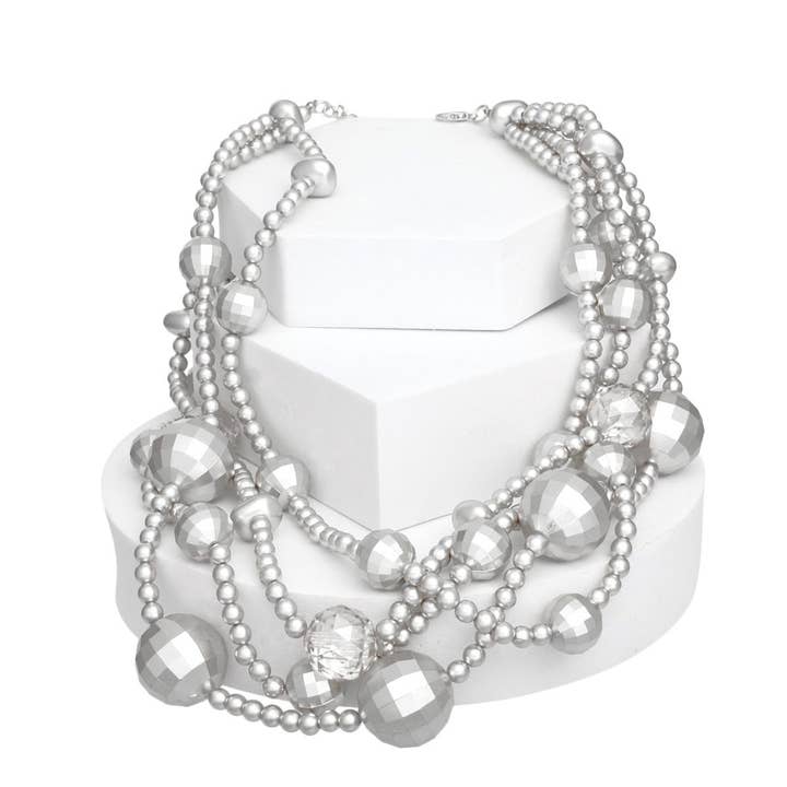 Silver Halsband Matt Silver Disco Ball Bead Set Dam för wholesale på Faire
