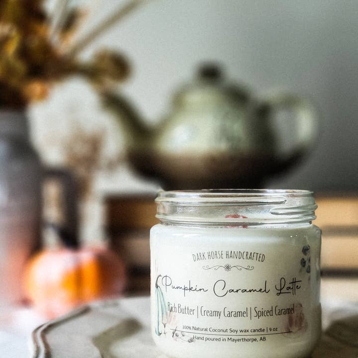 Dark Horse Handcrafted - Wholesale Jar/Filled Candle - Pumpkin Caramel Latte Candle - Autumn Decor | Wood Wick2