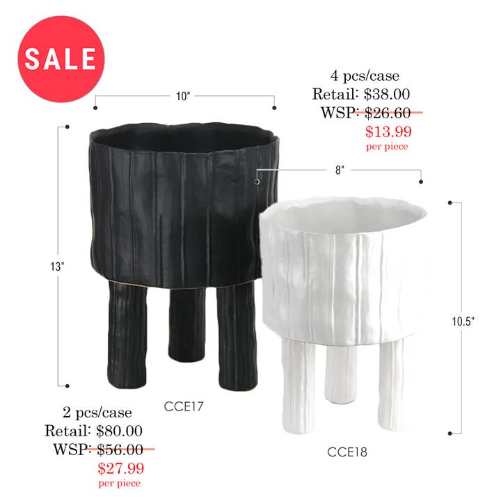 Galore Home - Wholesale Plant Pot - SALE | 8" Top | Capricorn Collection: Ceramic Pot With Legs1