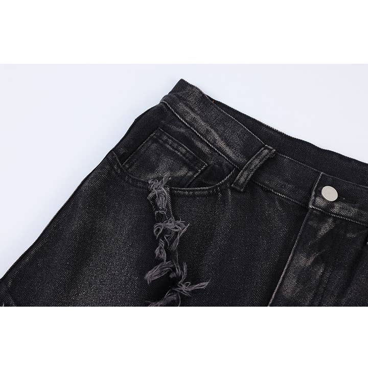 Negro-Gris Pantalones holgados vintage de tela de araña con bordes crudos para hombre de venta al por mayor en Faire