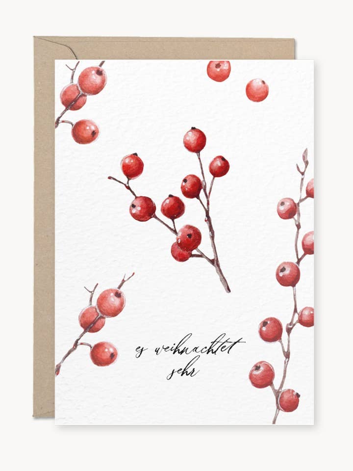 Greeting card "It's beginning to look a lot like Christmas" Red berries, with envelope for wholesale by NORDEULE