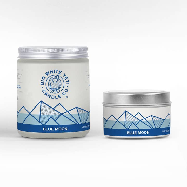 Blue Moon Soy Candle - 6oz tin or 8oz glass jar for wholesale by Big White Yeti