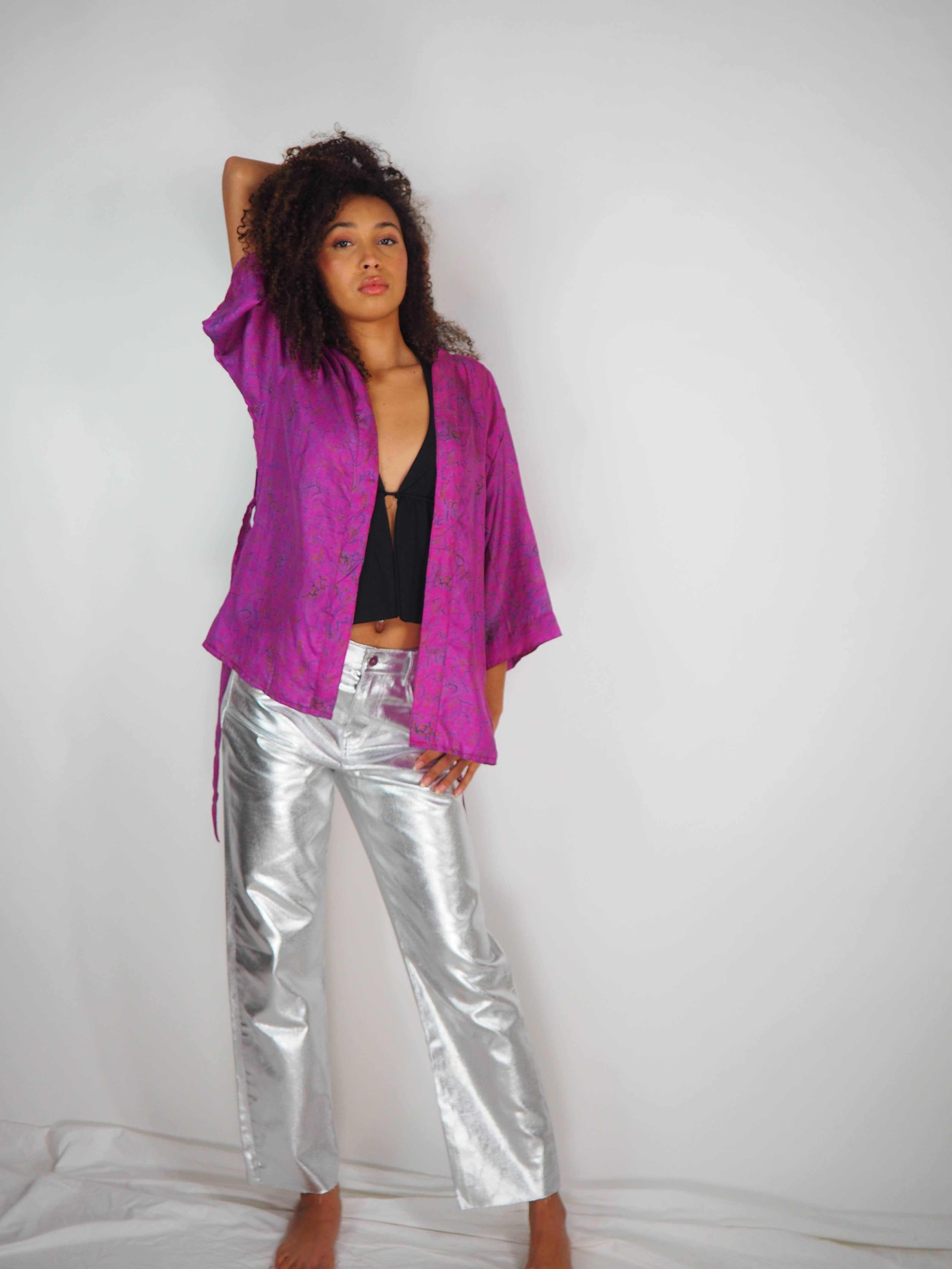 Vagabond Ibiza - Wholesale Kimono - Women's - The Kardash Kimono Short – Up-cycled Vintage Sari Kimono 19