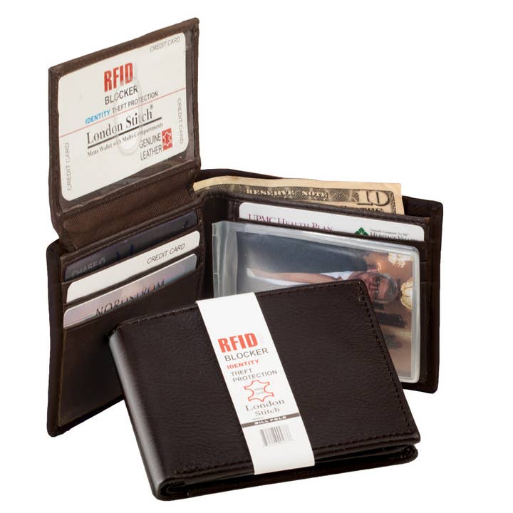 Brown Leather Bifold Wallet with RFID Protection - 51402 for wholesale by Western Express