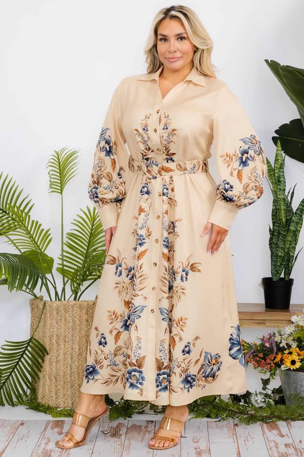 Fashion Space - Vente Robe – femme - Robe longue grande taille à fleurs avec ceinture2