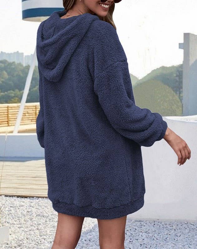 HIDDENBRAND - Wholesale Hoodie - Women's - Double-Sided Fleece Hooded Half-Zip Pocket Long Sweatshirt9