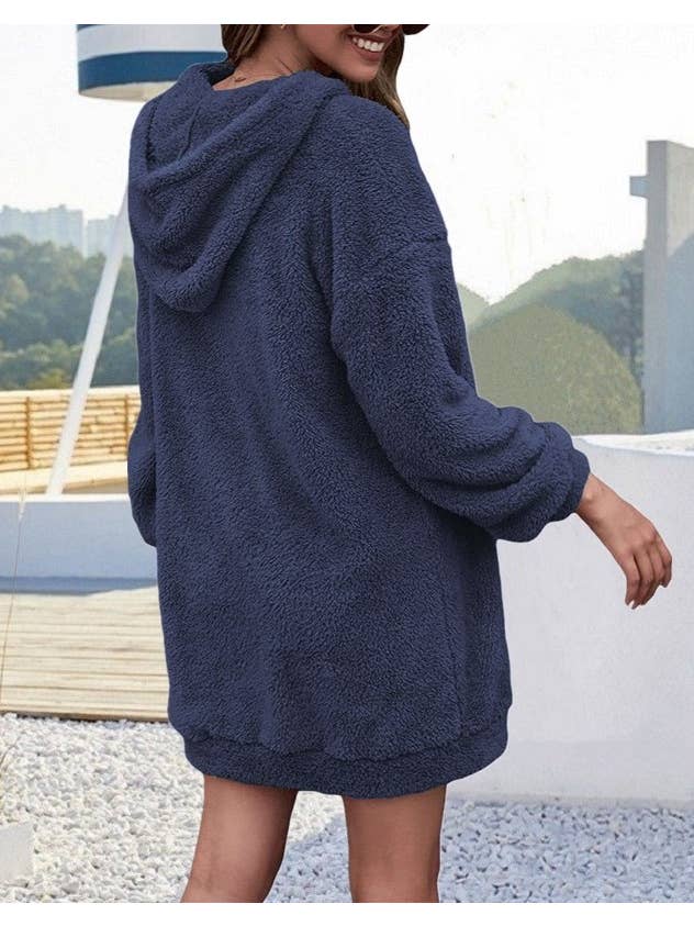 HIDDENBRAND - Wholesale Hoodie - Women's - Double-Sided Fleece Hooded Half-Zip Pocket Long Sweatshirt9