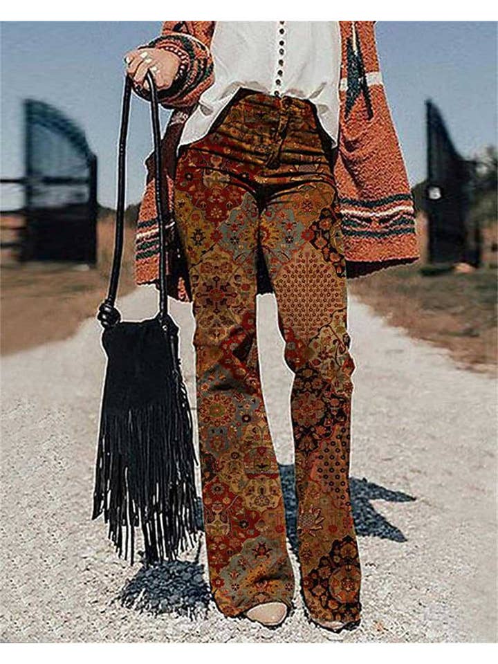Tourtiwi - Wholesale Pants - Women's - Women's 3D Printed Wide Leg Casual Trousers Flared Pants