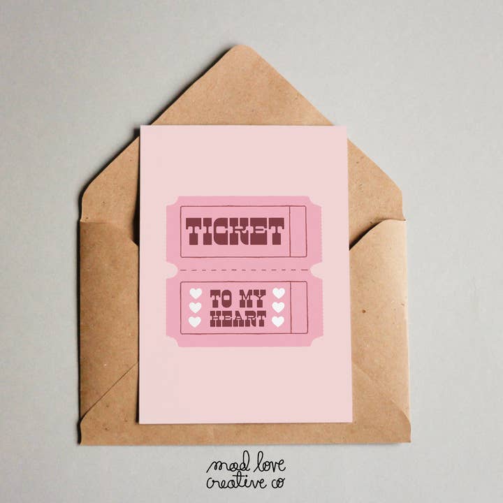 Carte de vœux Ticket To My Heart pour la vente par Mad Love Creative Co.