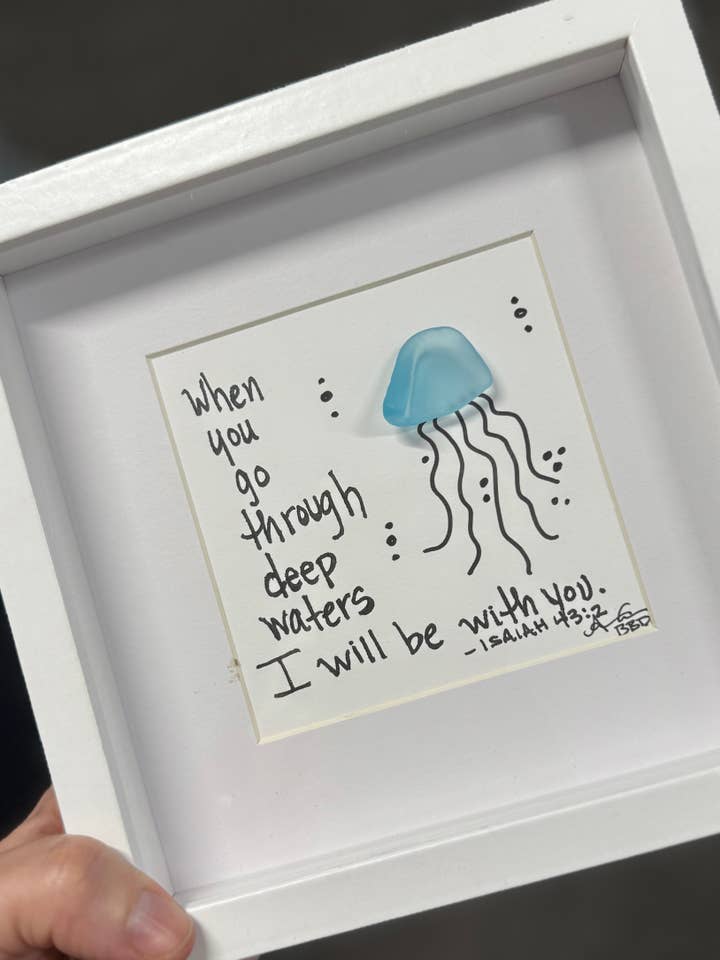 When you go through deep waters sea glass art inspirational for wholesale by Back Bay Designs