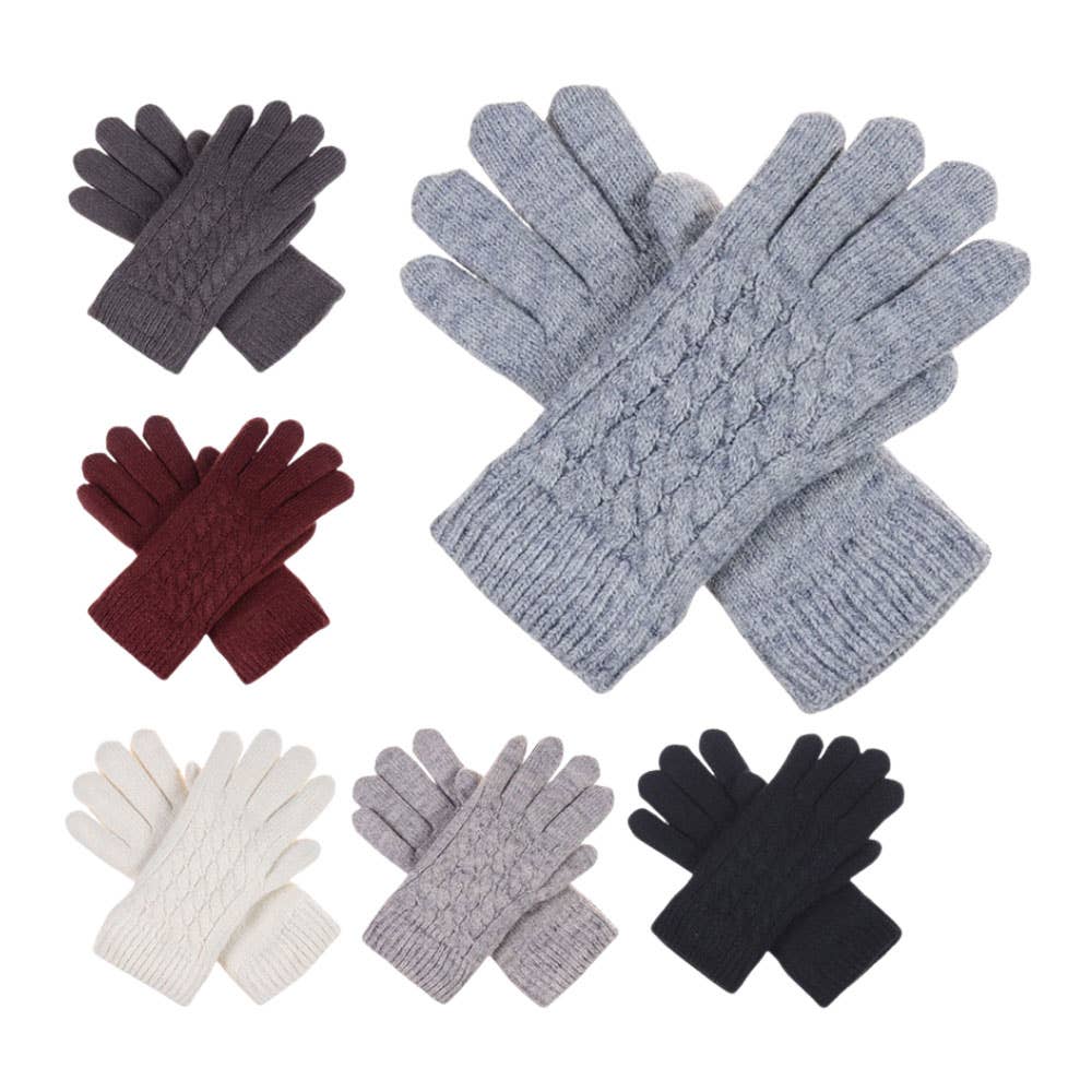 Sensibling Corp. – wholesale Gloves – Women's – 12Pairs - Faux Fur Lining Classic Cable Knit Gloves1