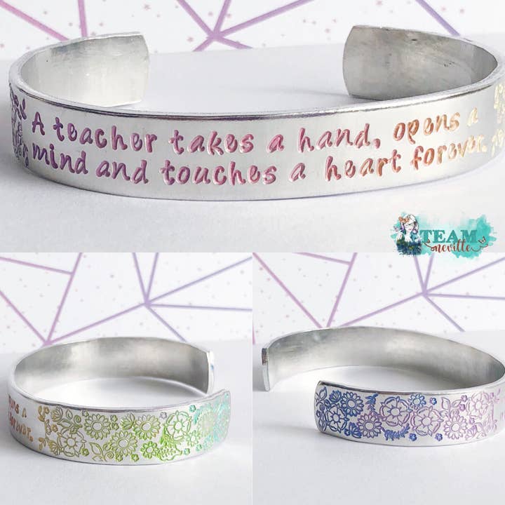 Couleur Teacher Appréciation Gift Custom Citation Aluminium Metal Embouclé Bracelet manchette 1/2 pour la vente par Team Neville