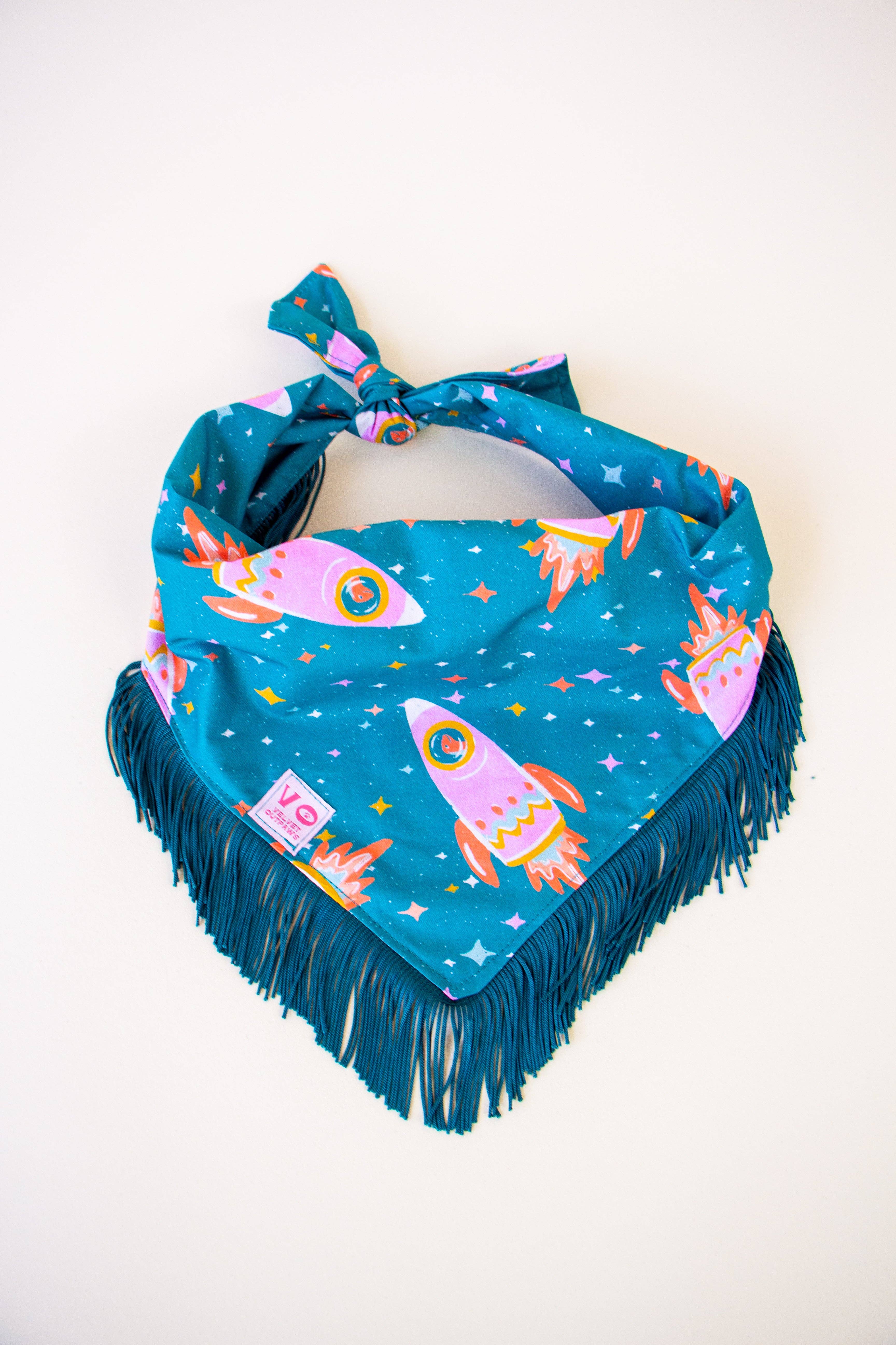 Velvet Outlaw - Wholesale Pet Bandana - Dog - Space Cowboys with Teal Fringe Dog Bandana8