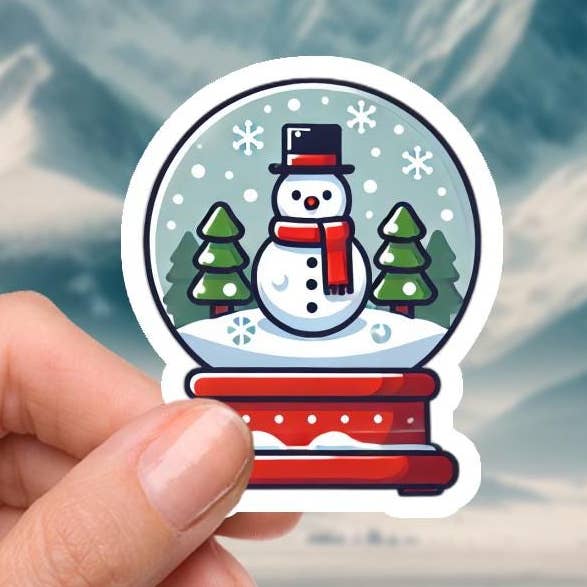 Snowy Snowman Globe - 2 Inch Waterproof Vinyl Sticker for wholesale by Smartstead Homestead