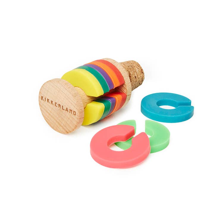 Kikkerland Design Inc - Wholesale Wine Stopper - Rainbow Wine Rings + Stopper