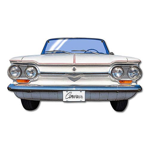Sunbeltgifts - Wholesale Sign - 1964 Chevrolet Corvair Monza Convertible Front Bumper Metal Sign, Made in USA , 2 sizes, 20 Gauge Steel with Powder Coating for Durability and a High Gloss Finish