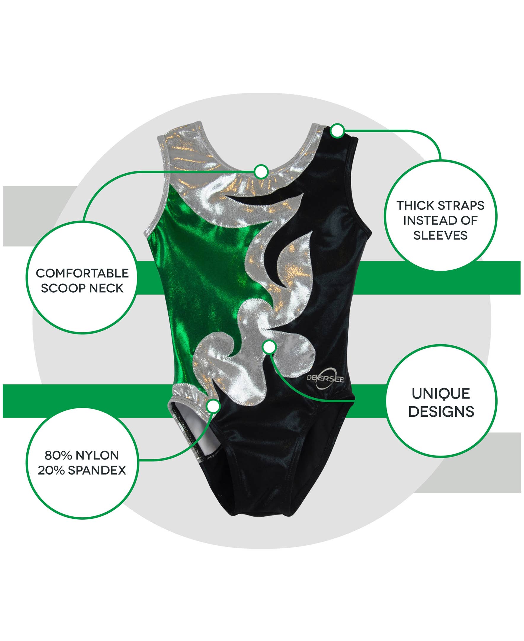 Obersee - Wholesale Lingerie Bodysuit - Women's - Girl's Gymnastics Leotard - Mia Green4