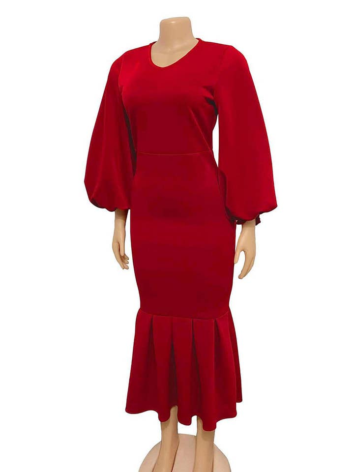 Aria Romance - Wholesale Dress - Women's - V-Neck Long Sleeve Fishtail Maxi Dress2