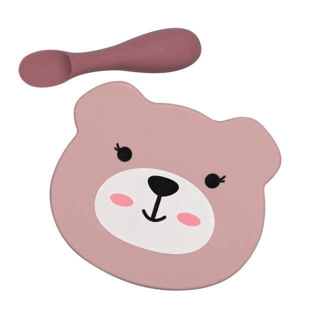 Tum Tum Silicone Weaning Bowl/Spoon Set - Betsy Bear - Pink for wholesale by Hippychick