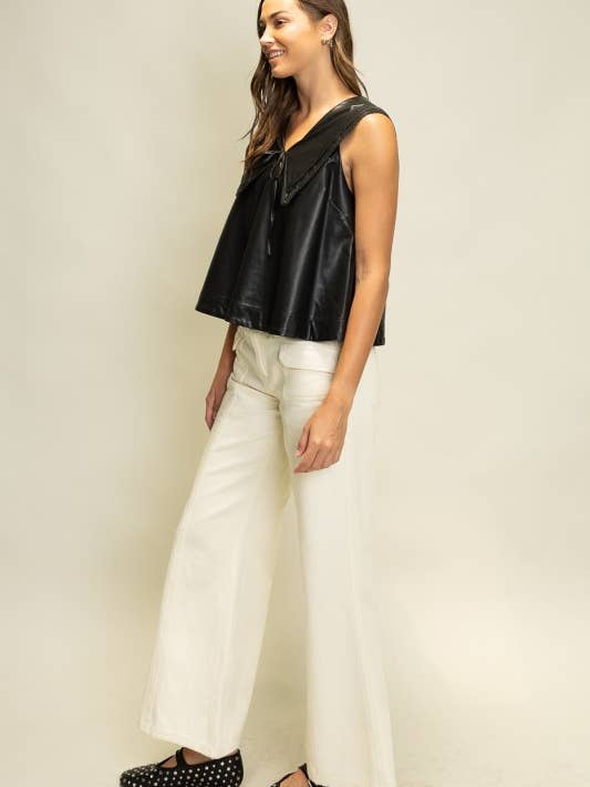 Heyson - Wholesale Blouse - Women's - SOT1241 Faux Leather Sailor Collar Top12