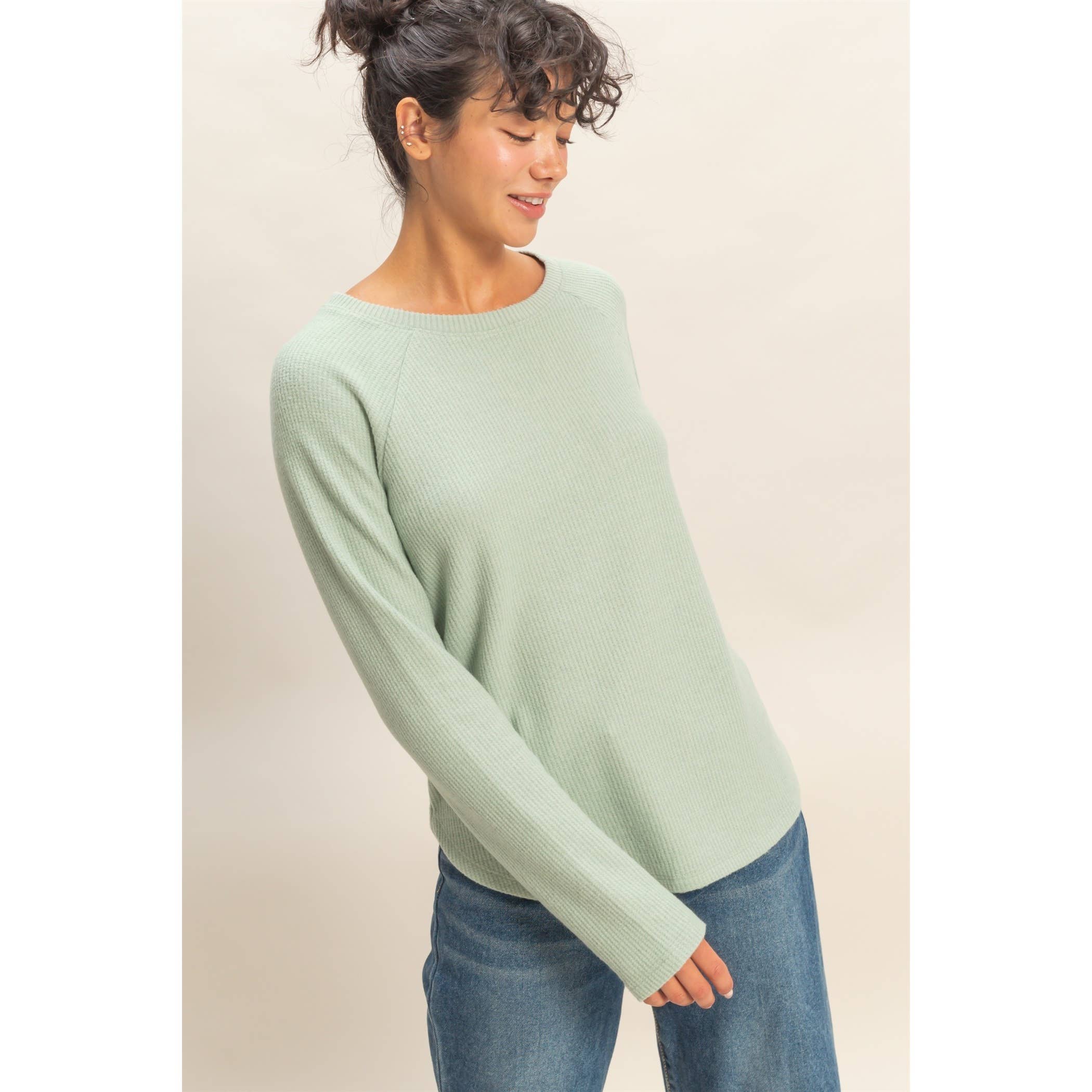 Double Zero - Wholesale Shirt - Women's - Brushed Waffle Raglan Long Sleeve Casual Top16