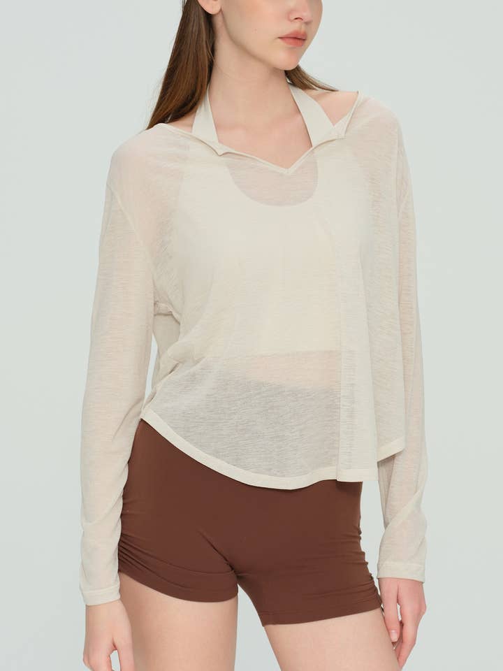 91thelabel – Engroshandel Sportstop – til kvinder – Calin Løs Pasform Gennemsigtig Aktiv Overdel Cover Up7