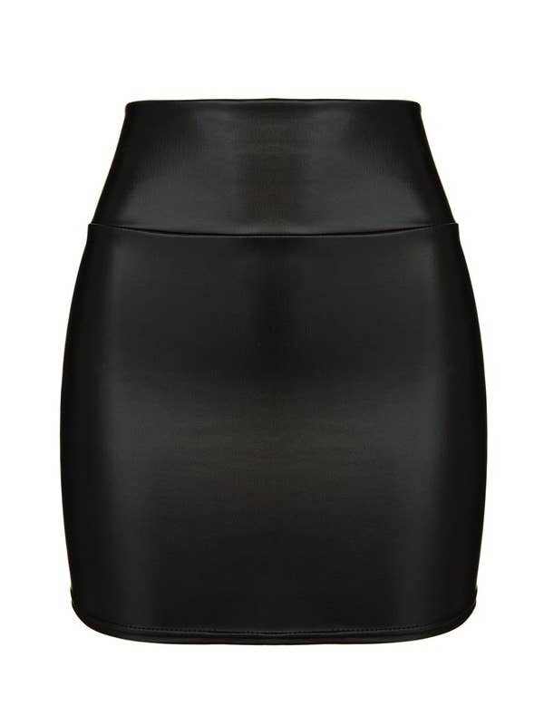 Black Fuax Leather Slit Front Mini Skirts for wholesale on Faire1