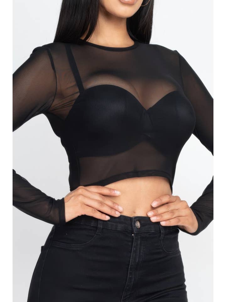 CC Wholesale Clothing - Wholesale Blouse - Women's - Sexy Sheer Mesh Long Sleeve Crop Top10