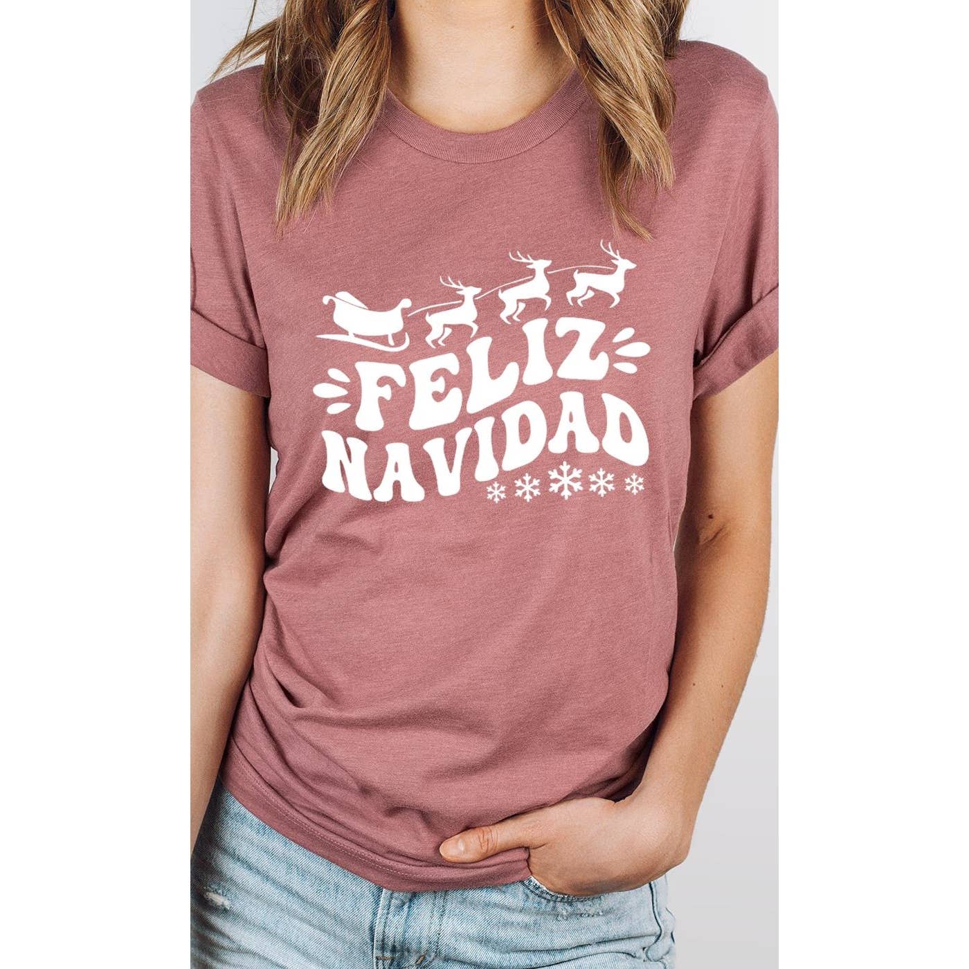 Kissed Apparel - Wholesale Screen Printed T-Shirt - Women's - Sleigh and Reindeer Feliz Navidad Graphic Tee6