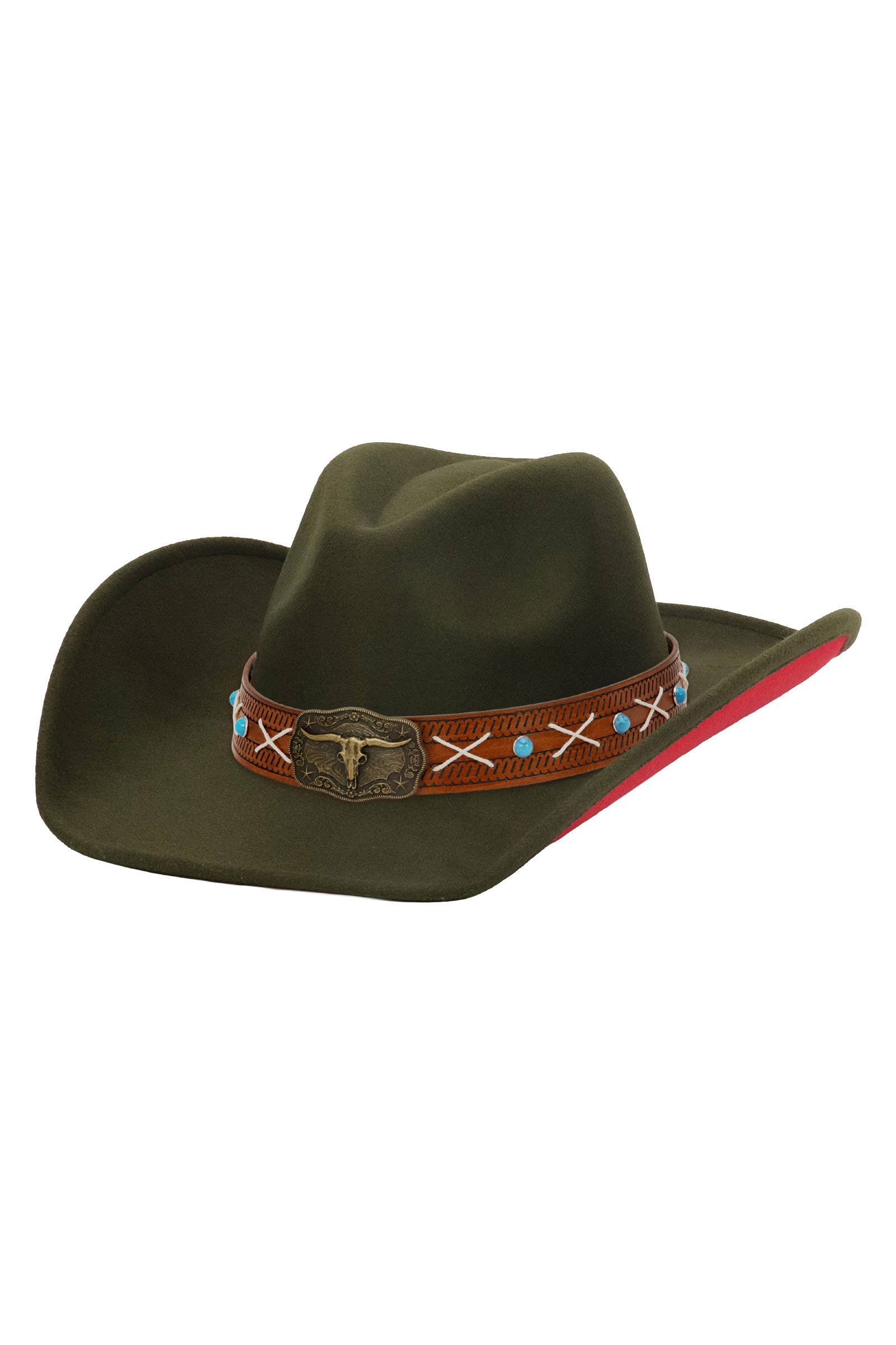 Cap Zone - Wholesale Cowboy Hat - Unisex - Longhorn Stitch Belt Two Tone Felt Cowboy Hat7