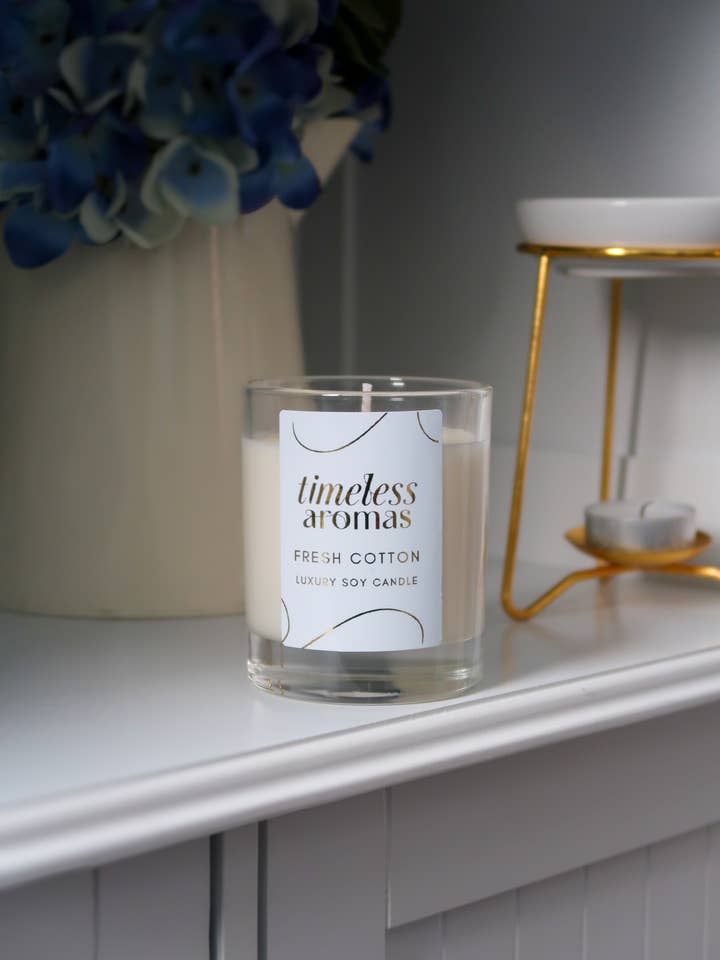 Vela de Soja de Lujo Aroma Algodón Fresco – 200g, 36 Horas de Duración para venta al por mayor de Timeless Aromas Ltd