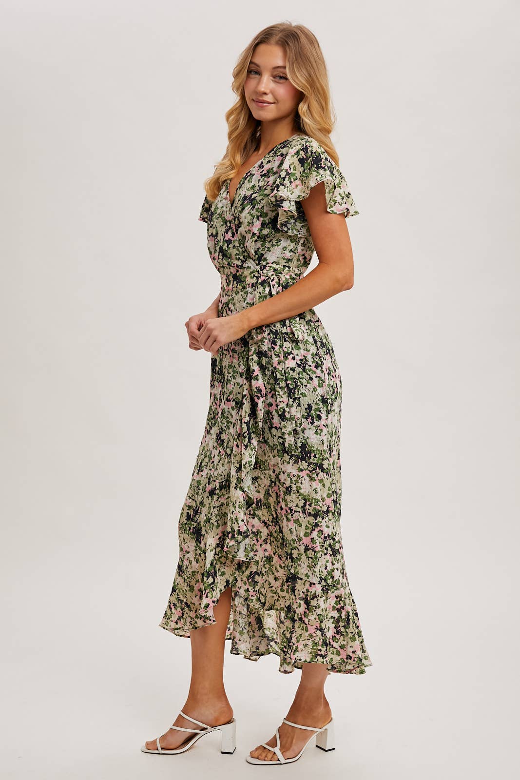 Bluivy - Wholesale Dress - Women's - FLORAL PRINT WRAP RUFFLED MIDI DRESS - EASTER DAY7