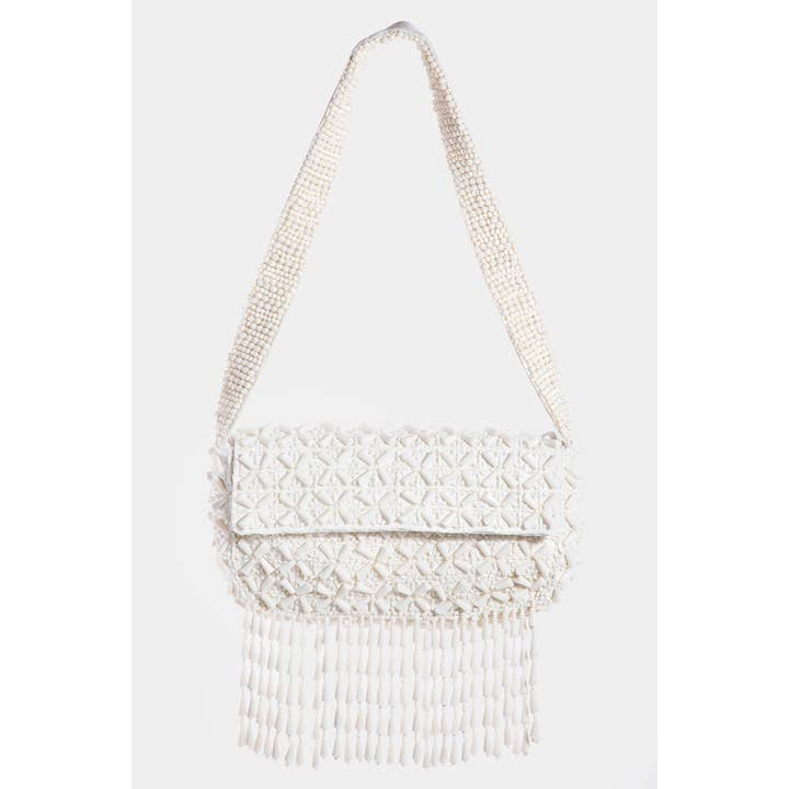 Collections by Fame Accessories - Wholesale Shoulder Bag - Women's - Beaded Fringe Rectangle Shoulder Bag