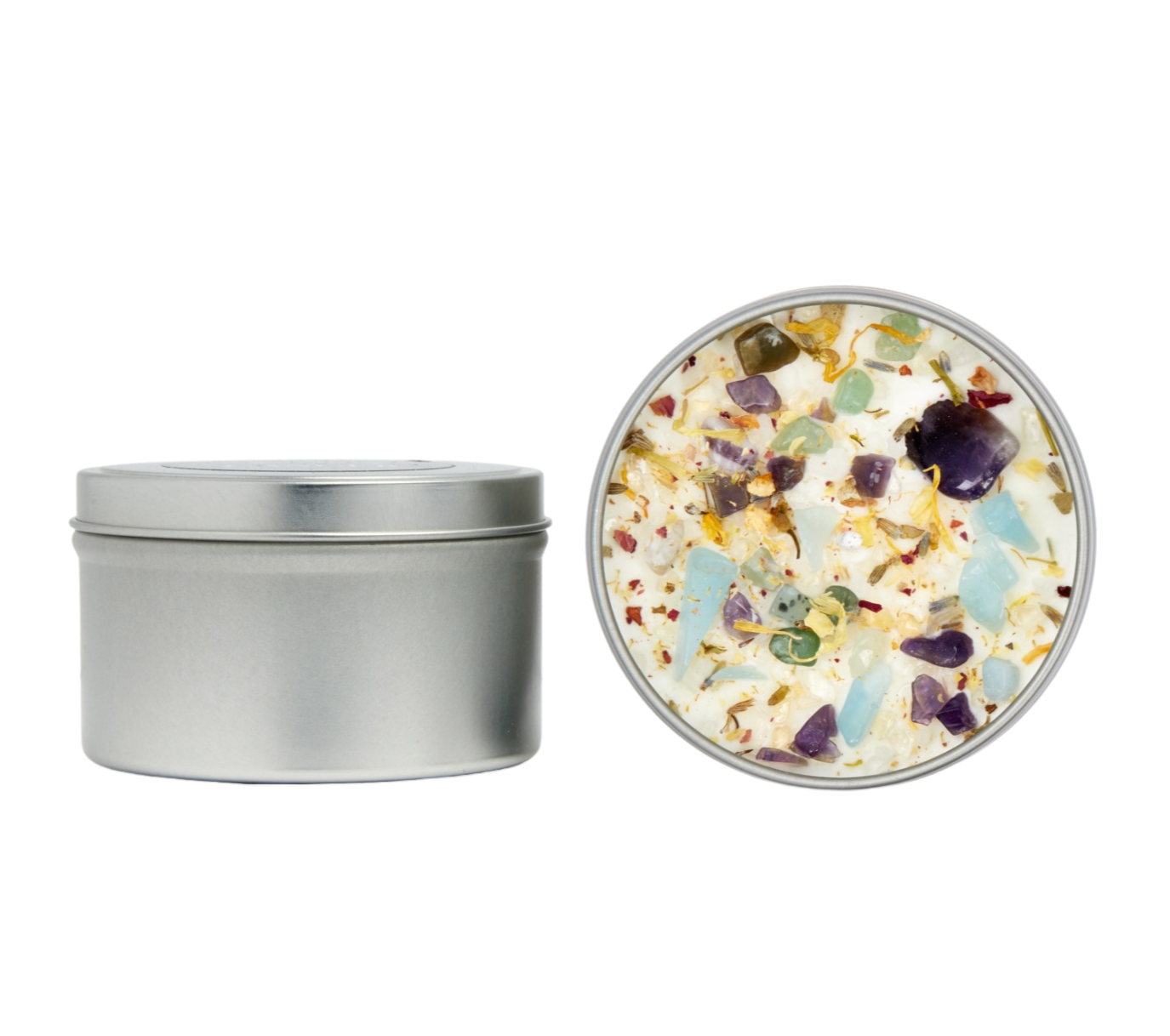 New Moon Beginnings - Wholesale Travel Candles - Crystals & Herb Energy Candles 8oz Tin Soy Candles Handmade27