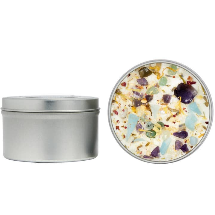 New Moon Beginnings - Wholesale Travel Candles - Crystals & Herb Energy Candles 8oz Tin Soy Candles Handmade27