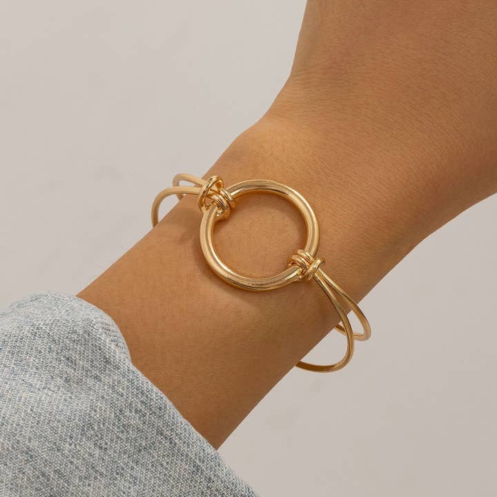 ACCITY - Wholesale Link & Chain Bracelet - SIMPLE DOUBLE-LAYER HOLLOW KNOTTED OPEN BRACELET_CWMM31019