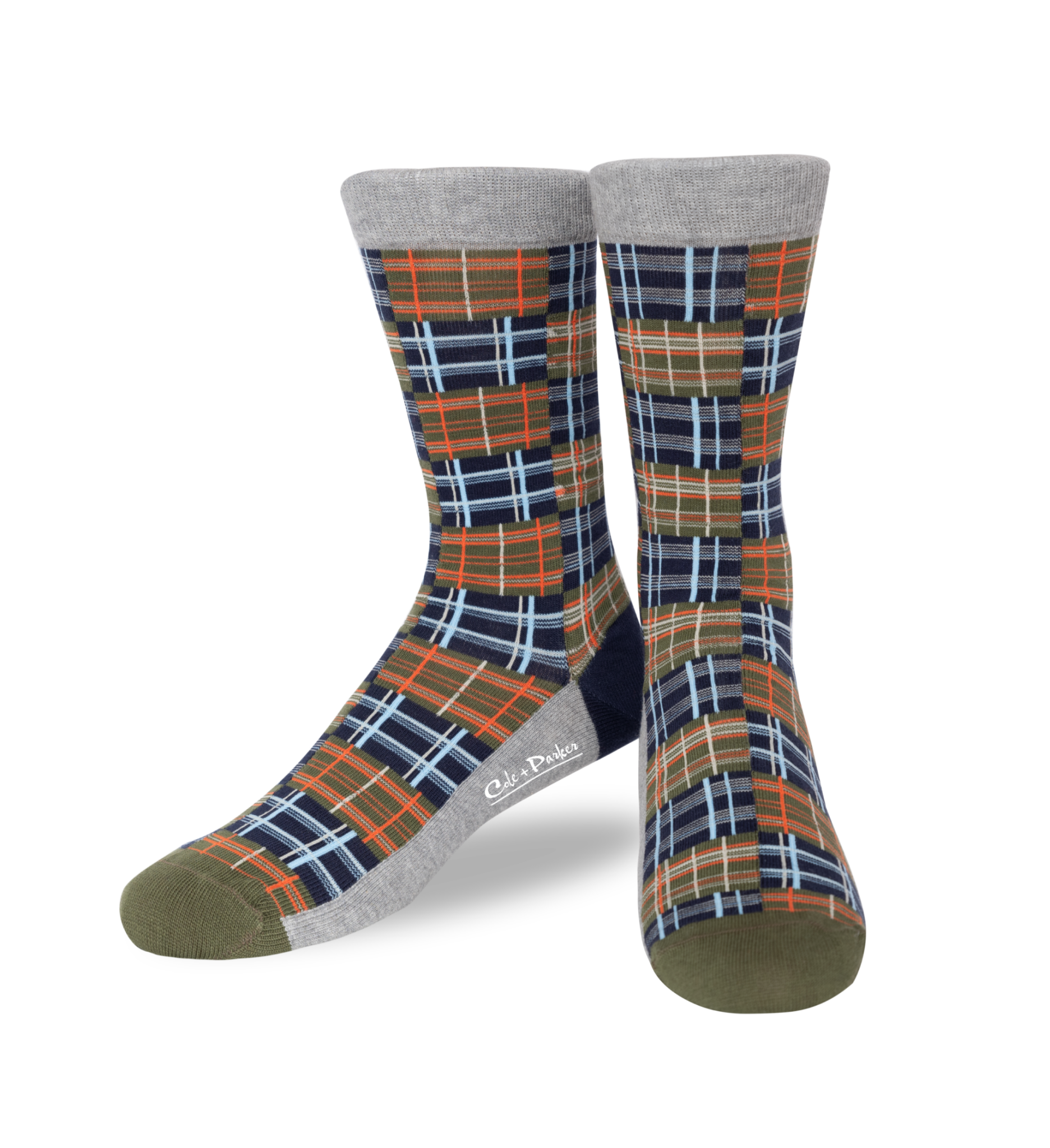Cole + Parker - Wholesale Socks - Men's - MIXED TARTAN Olive Grey Premium (1220)0