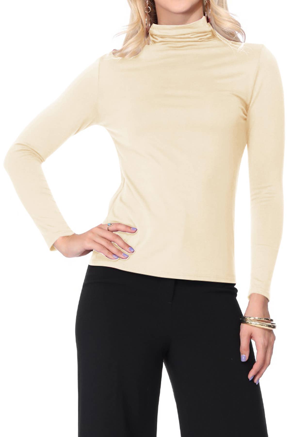 MOA COLLECTION - Wholesale Knit Top - Women's - Solid Color Lightweight Mock Neck Turtleneck Sweater Top7