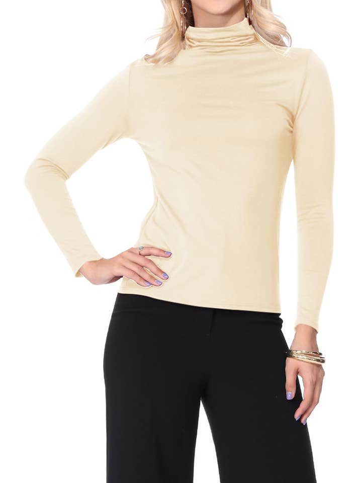 MOA COLLECTION - Wholesale Knit top – Women's - Solid Color Lightweight Mock Neck Turtleneck Sweater Top7