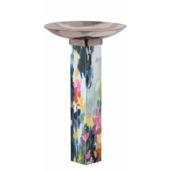 Abstract Flowers Bird Bath Art Pole (Stainless Steel Top) for wholesale by Studio M